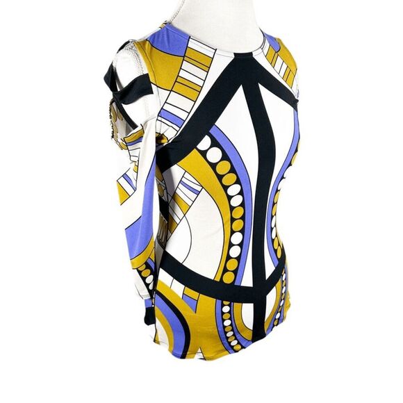 Eva Varro Multi color Abstract print Top Strappy 3/4 Slvs Art to Wear size S - Picture 1 of 7